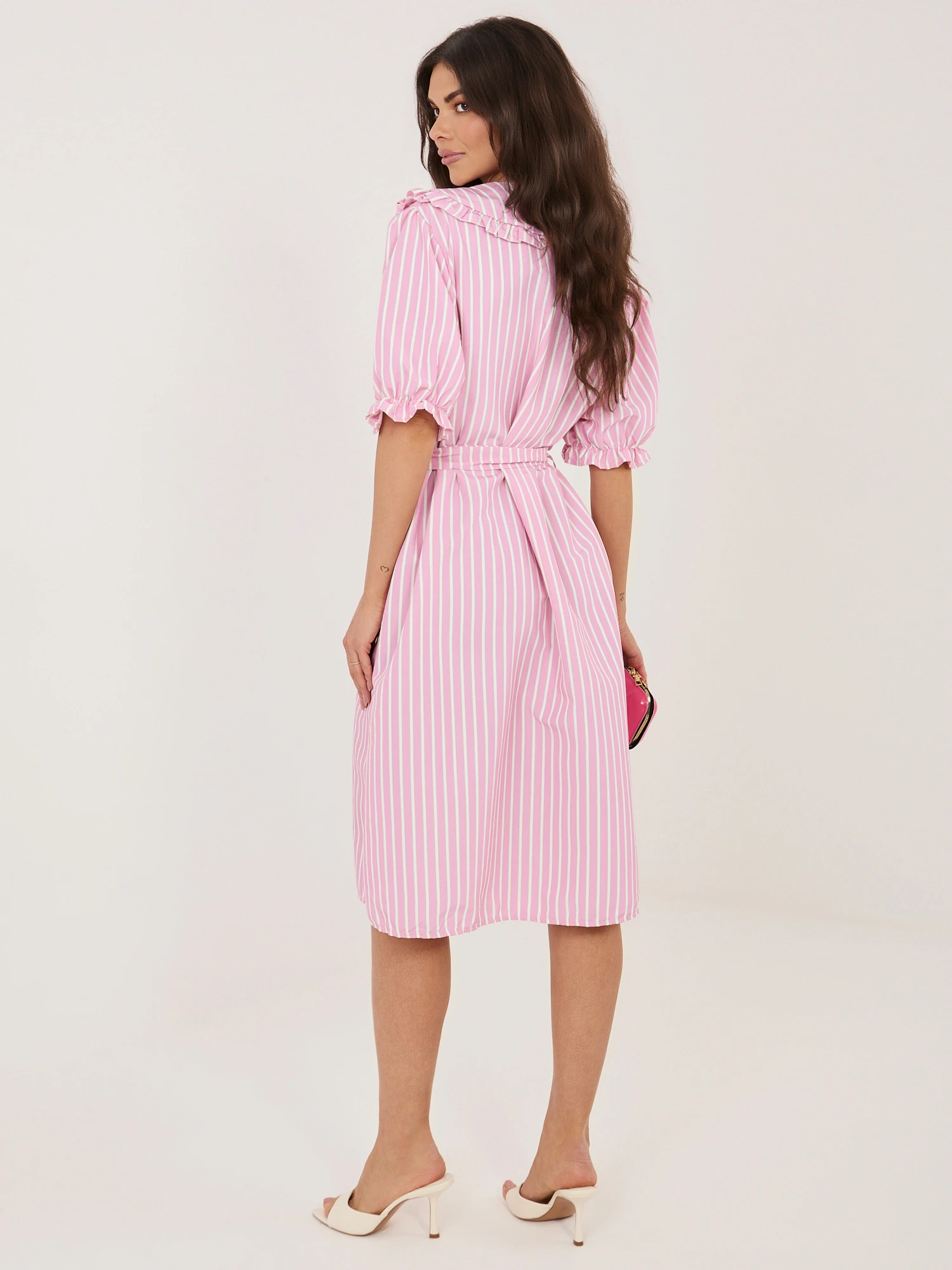 Rochie midi roz cu dungi si gule... - imagine 5