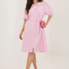 rochie-midi-roz-cu-dungi-si-guler-volanat