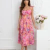 rochie-midi-roz-cu-imprimeu-floral-multicolor-si-bretele-cu-funda