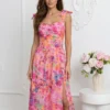 rochie-midi-roz-cu-imprimeu-floral-multicolor-si-bretele-cu-funda