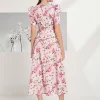 rochie-midi-roz-cu-imprimeu-floral-si-maneci-bufante