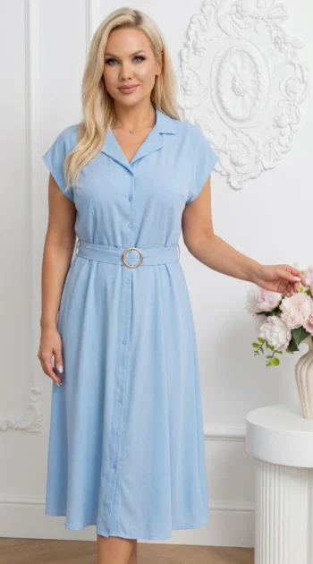 rochie-midi-tip-camasa-bleu-cu-guler-rever-si-cordon-cu-catarama