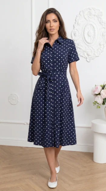 rochie-midi-tip-camasa-bleumarin-cu-buline-albe-din-bumbac