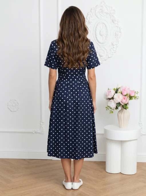 rochie-midi-tip-camasa-bleumarin-cu-buline-albe-din-bumbac