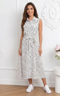 Rochie midi tip camasa din vascoza cu buline