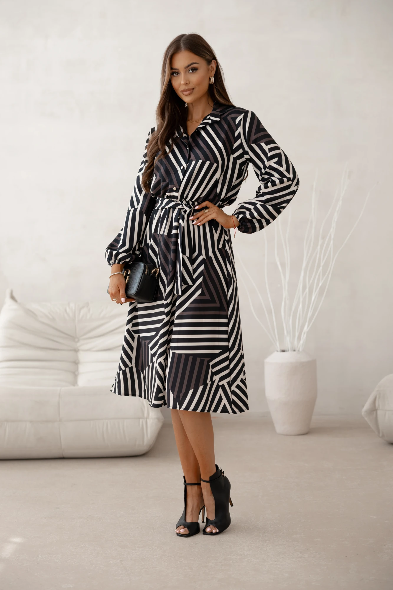 Rochie midi tip camasa cu imprim... - 1 | YEO