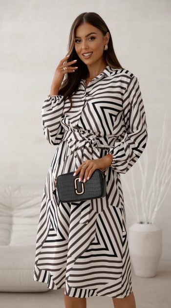 rochie-midi-tip-camasa-cu-imprimeu-geometric-alb-negru