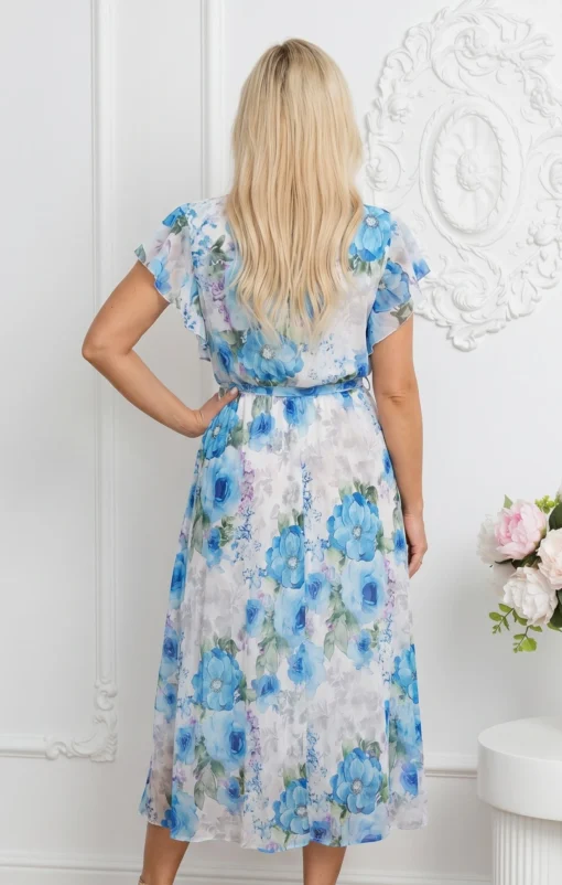 rochie-midi-vaporoasa-albastra-cu-imprimeu-floral-si-cu-decolteu-petrecut