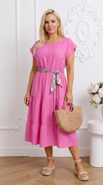rochie-midi-vaporoasa-cu-cordon-in-talie-si-volane