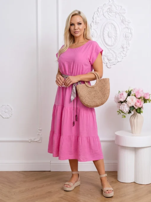 rochie-midi-vaporoasa-cu-cordon-in-talie-si-volane