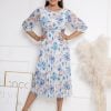 rochie-midi-vaporoasa-cu-imprimeu-floral-albastru-si-bej