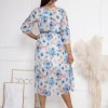rochie-midi-vaporoasa-cu-imprimeu-floral-albastru-si-bej