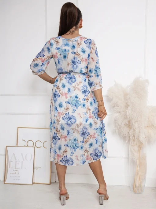 rochie-midi-vaporoasa-cu-imprimeu-floral-albastru-si-bej