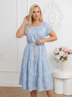 Rochie midi din vascoza cu cordon impletit