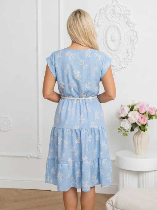 rochie-midi-vaporoasa-cu-imprimeu-frunze-volane-si-cordon-impletit