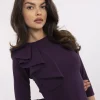 rochie-mov-inchis-eleganta-cu-volan-decorativ-si-maneca-trei-sferturi