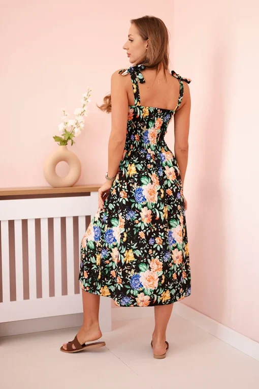 rochie-neagra-cu-imprimeu-floral-multicolor-si-bretele