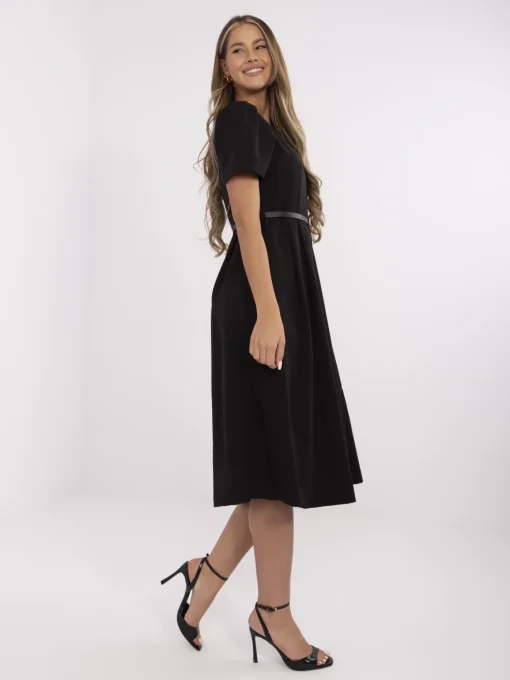 rochie-neagra-midi-cu-maneci-scurte-si-curea-in-talie