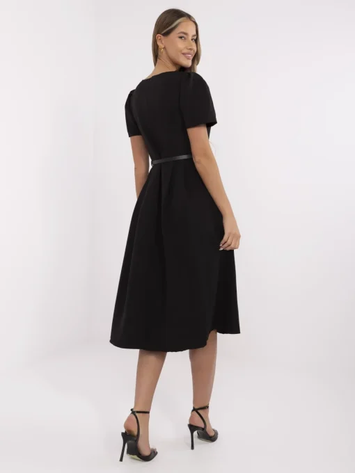 rochie-neagra-midi-cu-maneci-scurte-si-curea-in-talie