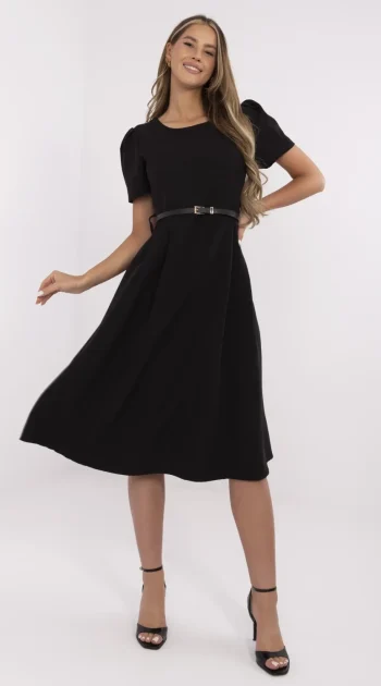 rochie-neagra-midi-cu-maneci-scurte-si-curea-in-talie