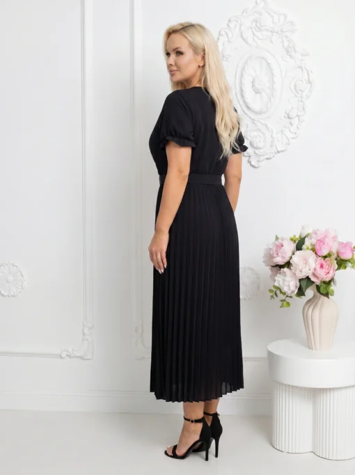 rochie-neagra-plisata-midi-cu-curea-in-talie-si-decolteu-in-v