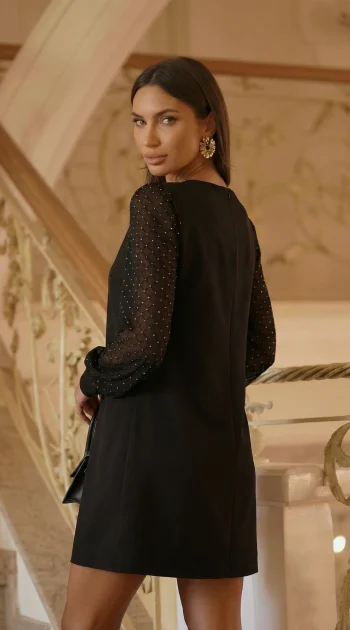 rochie-neagra-scurta-cu-maneci-din-tull-brodat