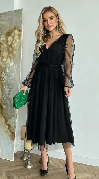 rochie-paolina-black-eleganta-din-tul-cu-maneci-transparente