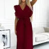 rochie-plisata-burgundy-cu-volane-decolteu-petrecut-si-cordon