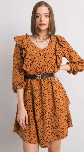 rochie-riana-brown-scurta-cu-imprimeu-si-volanase