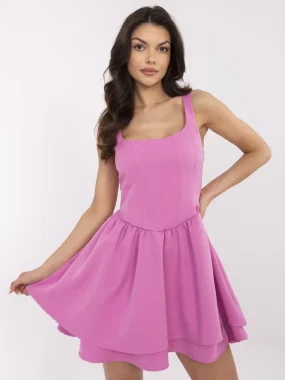 Rochie roz scurta cu bretele si fusta in clos