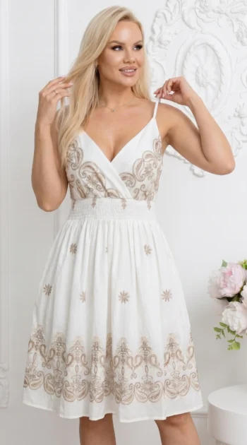 rochie-scurta-alba-cu-broderie-aurie-bretele-si-talie-elastica