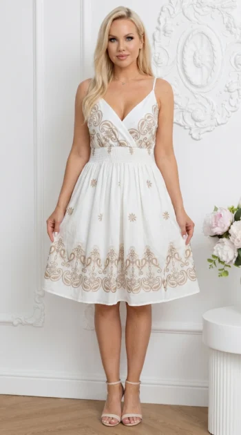 rochie-scurta-alba-cu-broderie-aurie-bretele-si-talie-elastica