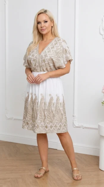 rochie-scurta-alba-cu-broderie-aurie-decolteu-in-v-si-talie-elastica