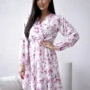 rochie-scurta-alba-cu-imprimeu-floral-roz-si-mov