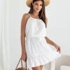 rochie-scurta-alba-fara-maneci-cu-volan-si-cordon