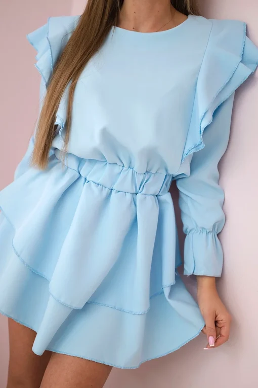 rochie-scurta-albastru-deschis-cu-volane-si-maneca-lunga