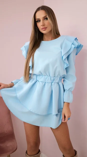 rochie-scurta-albastru-deschis-cu-volane-si-maneca-lunga