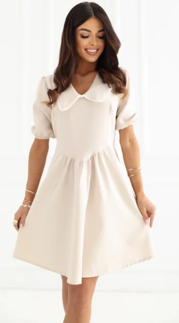 rochie-scurta-bej-cu-guler-contrastant