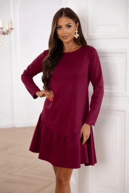 Rochie scurta bordo cu volan si maneci lungi