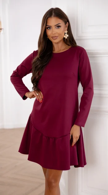 rochie-scurta-bordo-cu-volan-si-maneci-lungi
