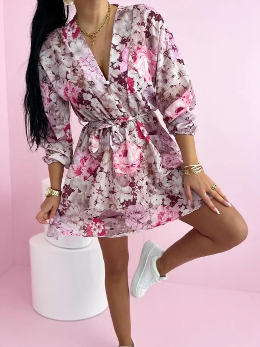 rochie-scurta-cu-imprimeu-floral-colorat-si-cordon-in-talie