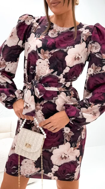 rochie-scurta-cu-imprimeu-floral-in-nuante-burgundy-si-crem