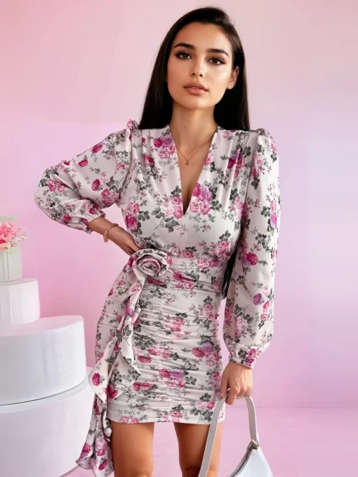 rochie-scurta-cu-imprimeu-floral-si-volan-lateral