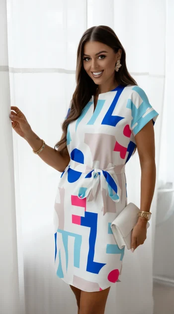 rochie-scurta-cu-imprimeu-geometric-colorat-si-cordon-in-talie
