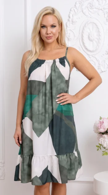 rochie-scurta-cu-imprimeu-geometric-in-nuante-de-verde