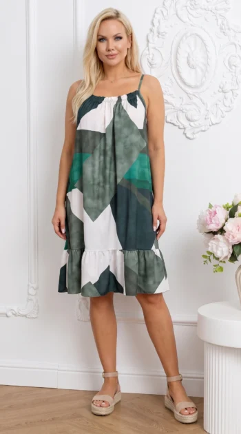 rochie-scurta-cu-imprimeu-geometric-in-nuante-de-verde