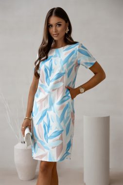 Rochie scurta cu imprimeu pastel albastru si bej