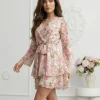 rochie-scurta-cu-volane-si-imprimeu-floral-roz