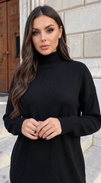 rochie-scurta-din-tricot-cu-guler-inalt