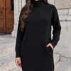 rochie-scurta-din-tricot-cu-guler-inalt